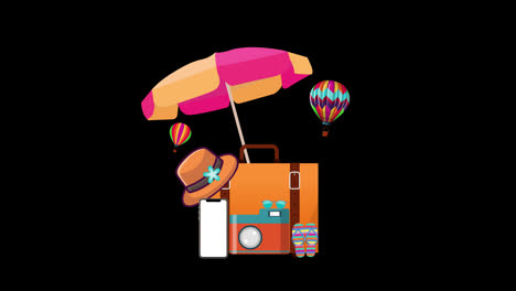 travel-animation-summer-vacations-Tourism-concept-essential-items-for-journey-with-Alpha-Channel.